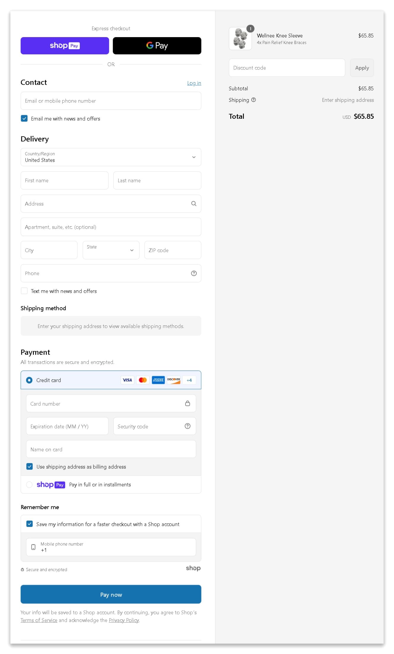 Wellknee Knee Brace checkout page